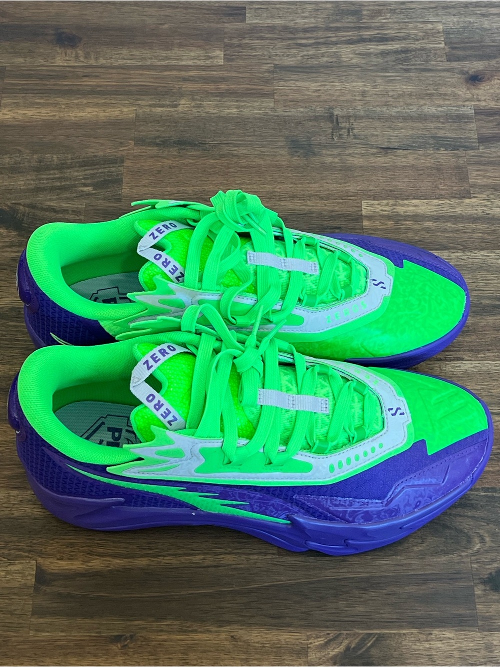 PUMA Scoot Zeros Sneakers, Neon Green & Purple, Men Size 10 - Picture 2 of 6